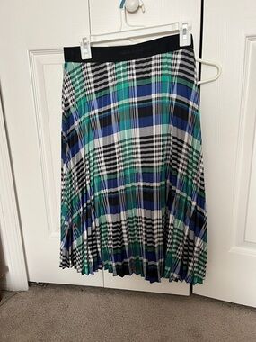 Karl Lagerfeld Blue, Green & Black Plaid Pleated Skirt